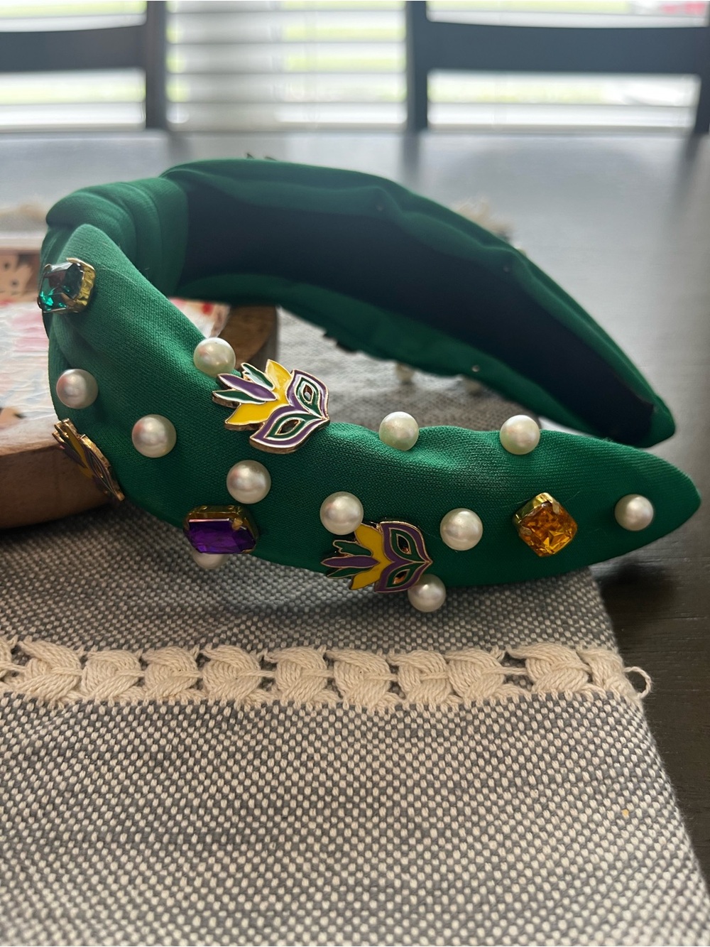 Mardi Gras Embellished Pearl & Jewel Padded Headband
